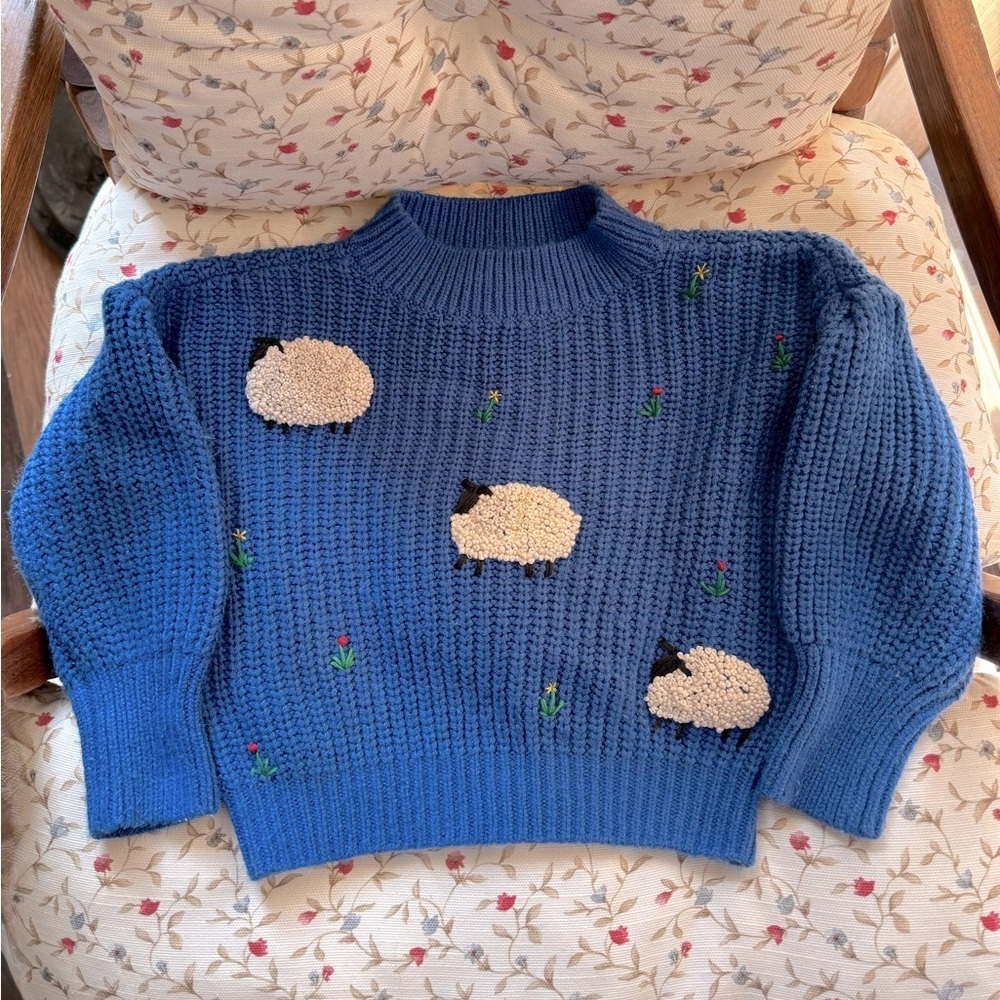 Cottage Core Hand Embroidered Sheep Sweater 4T Girls